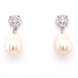 Sterling Silver CZ Pearl Drop Earrings