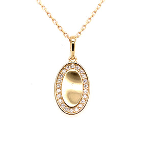 9ct Gold Cz Edge Oval Disc