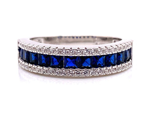 Sterling Silver Blue Cz Baguette Ring
