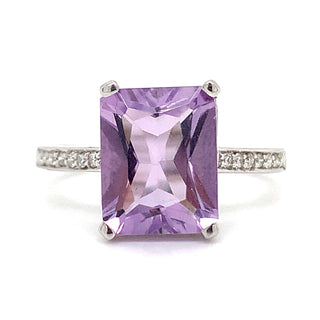 9ct White Gold Earth Grown Lilac Amethyst & Diamond Ring