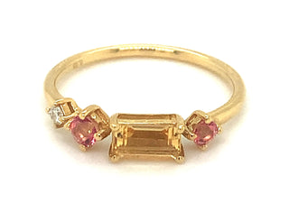 18ct Yellow Gold Diamond, Citrine And Pink Topaz Ring