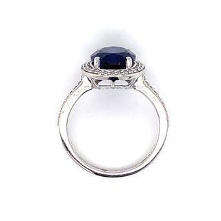 9ct White Gold Blue CZ Oval & Halo Cluster Ring