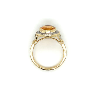 9ct Yellow Gold 2.93ct Oval Citrine and Diamond Halo Ring