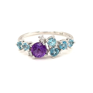 Amethyst, Topaz and Diamond Mixed Stone Ring in 18ct White Gold