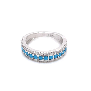 Sterling Silver Turquoise and CZ Set Band