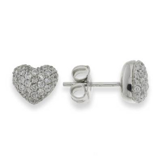 Sterling Silver Sparkling Heart CZ Stud Earrings