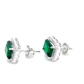 Sterling Silver Emerald Cut CZ Emerald Earrings