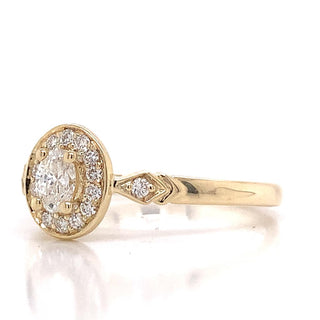 9ct Yellow Gold 0.33ct Diamond Oval Halo Ring With Yellow Gold Head