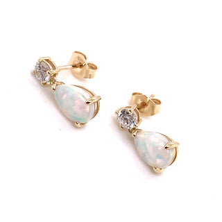 9ct Yellow Gold Lab Created Opal & Cz Earrings