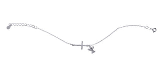 Sterling Silver CZ Cross & Angel Charm Bracelet