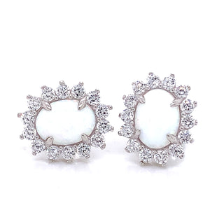 Sterling Silver Clear CZ & Opal Stud Earrings