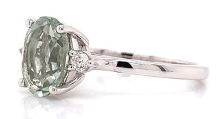 9ct White Gold 1.75ct Earth Grown Oval Green Amethyst And 0.08ct Diamond Ring
