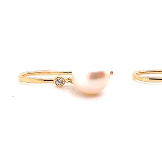 9ct Yellow Gold Pearl Drop Earrings with Petite Bezel Set Cubic Zirconia.