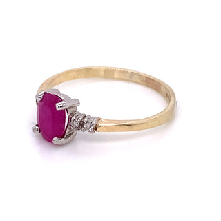 9ct Yellow Gold Oval Ruby with Side Diamond Detail Ring