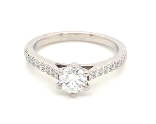 Pippa - Platinum 0.79ct Earth Grown Six Claw Solitaire Diamond Ring With Castle Set Diamond Shoulders