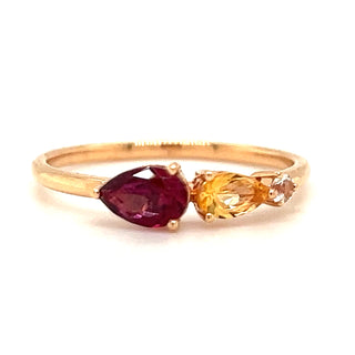 Earth Grown Blazing Red Topaz , Citrine & Green Amethyst in 18ct Rose Gold