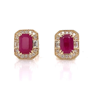 9ct Yellow Gold 1.40ct Ruby,White Sapphire And 0.14ct Diamond Earrings