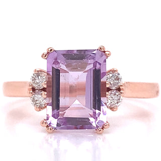 9ct Rose Gold Lilac Amethyst with Diamond Shoulder Ring