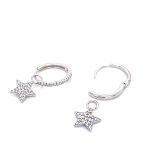 Sterling Silver Detachable Hanging CZ Star Clicker Hoops