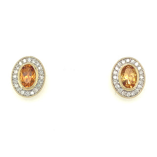 9ct Yellow Gold 1.05ct Citrine and Diamond Halo Stud Earrings