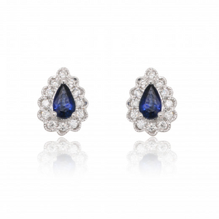 9ct White Gold Sapphire & Diamond Halo Earrings