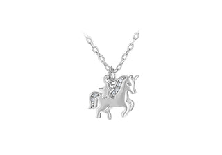 STERLING SILVER RHODIUM PLATED CZ 15.5MM X 10.5MM 'UNICORN AND STAR' ADJUSTABLE NECKLACE 43CM/17"-46CM/18"