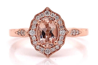 9ct Rose Gold 0.40ct Earth Grown Oval Morganite And 0.15ct Diamond Ring
