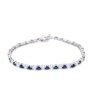 Sterling Silver Sapphire & White CZ Tennis Bracelet