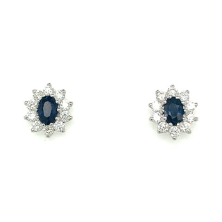 18ct White Gold Princess Di Style Earth Grown Sapphire and Diamond Earring