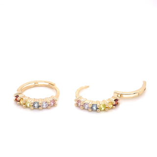 9ct Yellow Gold Coloured CZ Clicker Hoops