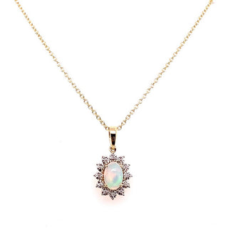 9ct Yellow Gold Opal And Diamond Cluster Pendant