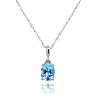 9ct White Gold Diamond & Blue Topaz Pendant Necklace