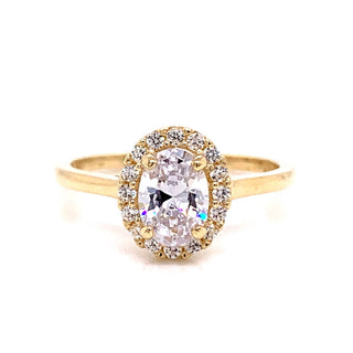 9ct Gold Cz Oval Halo Ring