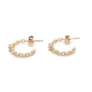 9ct Yellow Gold Chain Link CZ Hoops