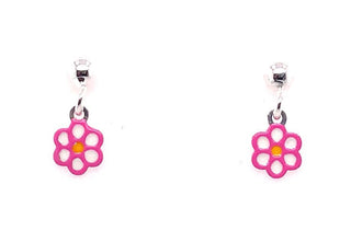 Sterling Silver Pink And White Drop Flower Earrings