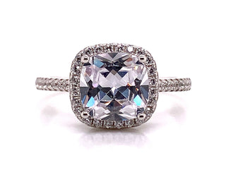 Sterling Silver Cushion Halo Cz Ring