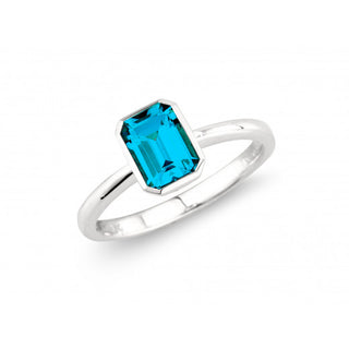 9ct White Gold Earth Grown Octagon London Blue Topaz Ring