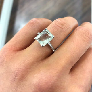 9ct White Gold 2.90ct Green Amethyst and Diamond Ring