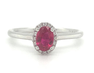 18ct White Gold Ruby And Diamond Halo Ring