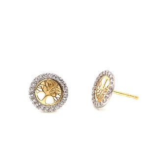 9ct Gold Tree Of Life Stud With Cz Edge