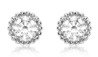 9ct White Gold Cz 7mm Halo Stud Earrings