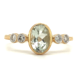 9ct Yellow Gold Earth Grown 0.83ct Oval Cut Green Amethyst with Side Diamonds