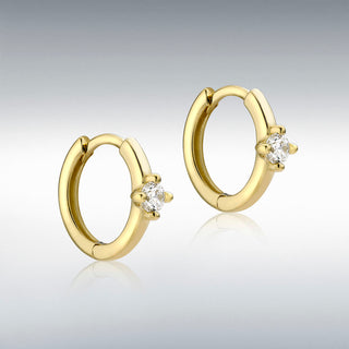 9ct Yellow Gold 13mm Polished Hoop Earrings With Cz Stone