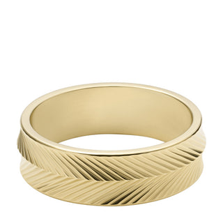 Fossil Ladies Harlow Linear Texture Gold-Tone Stainless Steel Band Ring