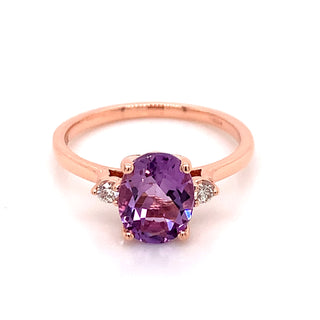 9ct Rose Gold Oval Lilac Amethyst & Diamond Ring