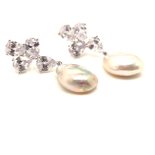 Pear Detail Sterling Silver Keshi Baroque Pearl Drop Earrings