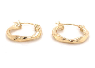 9ct Yellow Gold Wave 10mm Hoop Earrings