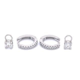 Sterling Silver CZ Clicker Hoops with Hanging CZ Stone