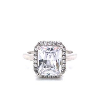 Sterling Silver Emerald Cut CZ Solitaire Ring
