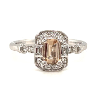 Earth Grown Morganite , Diamond & White Sapphire Vintage Style Ring